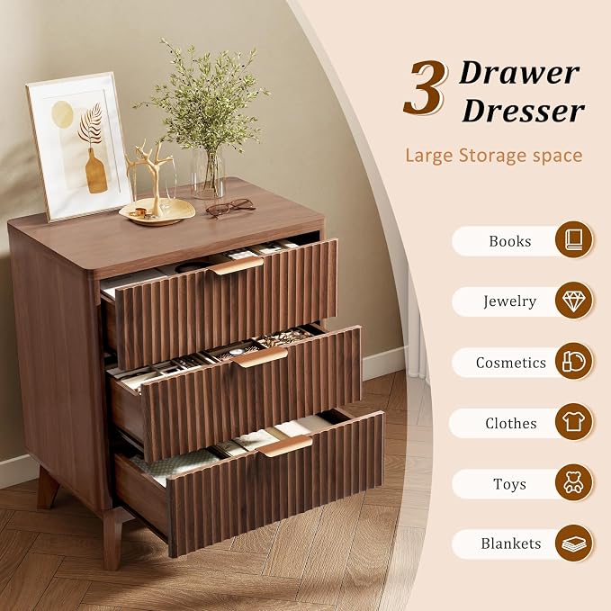 LYNCOHOME Fluted Nightstand Set of 2, Wood Bedside Table - Image 3