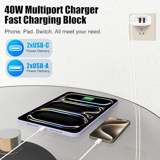 USB C Charger for iPhone 15,4-Port Fast iPhone 15 Wall Charger Block,2Pack 40W Multiport Quick USB C Wall Charger Plug Adapter,10FT USB C to C Cable for iPhone 15/15 Pro/15 ProMax/15 Plus,iPad Pro/Air