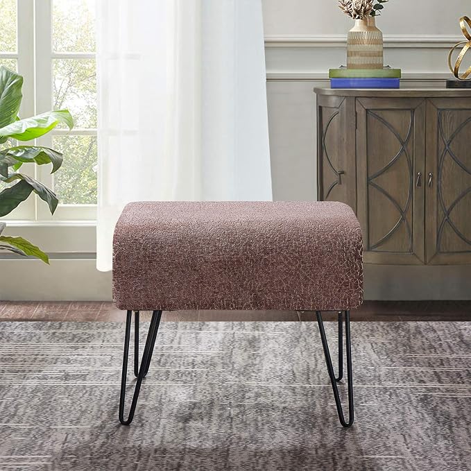 Home Soft Things Jacquard Chenille Ottoman, Babati-Light Brown, Fuzzy Entry Way - Image 2