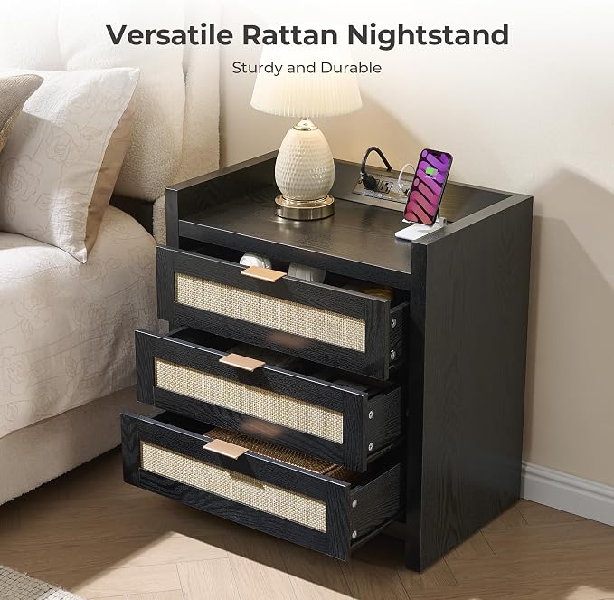 SICOTAS Rattan Nightstand Larger Bedside Table - Image 4
