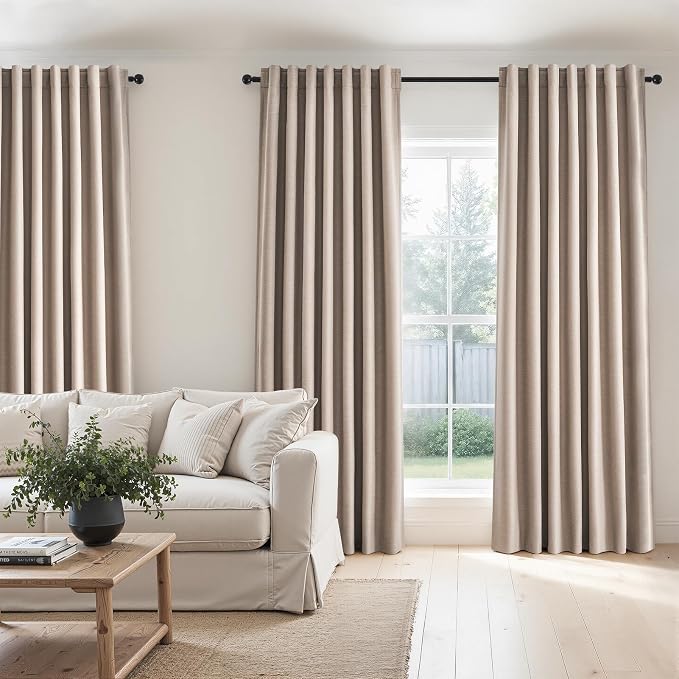 Natural Beige 95 inch bedroom living room curtains 2 Panels 100% Blackout Linen - Image 7