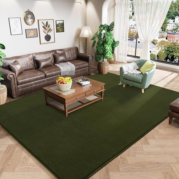 Olive Green Area Rugs for Bedroom Living Room, 4x6 Memory Foam Rug | Thickened by AmeareaDirect