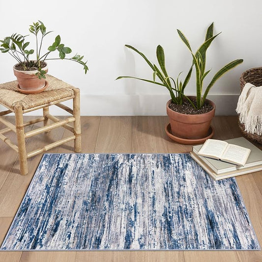 2x3 Modern Abstract Rug for Entryway, Navy Blue Gray Neutral Multi Super Soft Small Area Rug, Washable Non-Slip Kitchen Rugs, Low-Pile Mat for Bedside, Indoor Door Mat