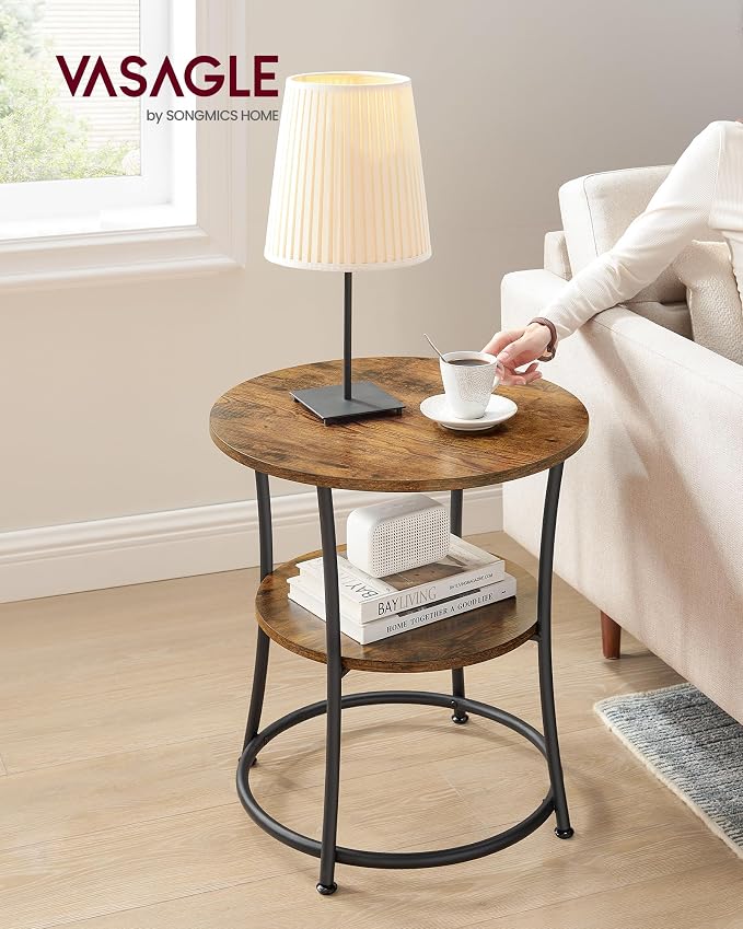 VASAGLE 21.7-Inch Round Side Table, 2-Tier End Table | Nightstand - Image 2