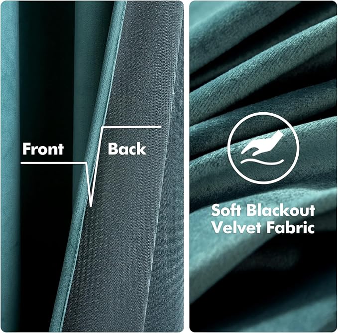 MIULEE Velvet Curtains Teal 52 x 90 Inch Length Set of 2 | Grommet Drapes - Image 4