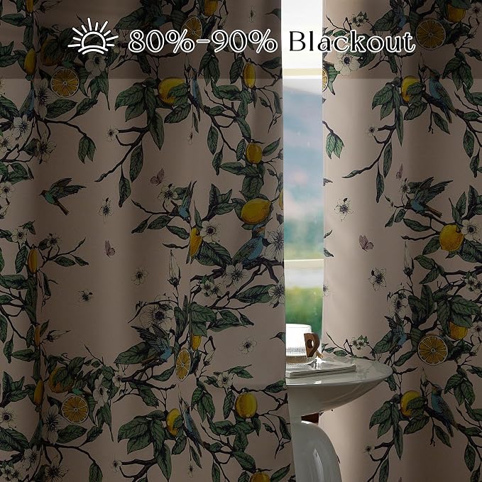 NICETOWN Vintage Curtains 84 Inches Long, Mid Century Illustration Style Lemon - Image 2