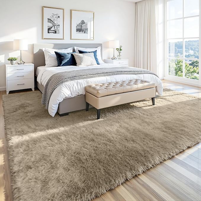 6x9 Fluffy Area Rug for Living Room: Non-Slip Grey Camel Bedroom Carpet | Ultra - Image 3