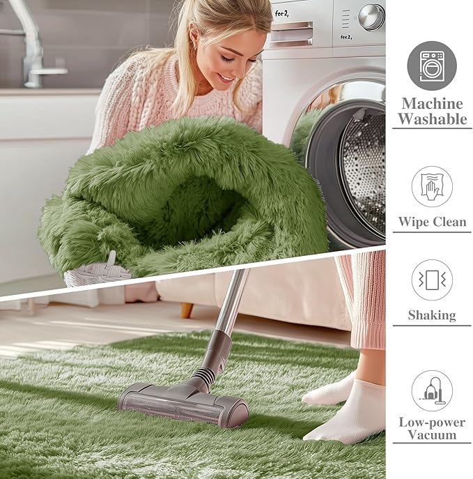 OLANLY 3x5 Machine Washable Small Bedside Rug, Soft Fluffy Shaggy Rugs - Image 2