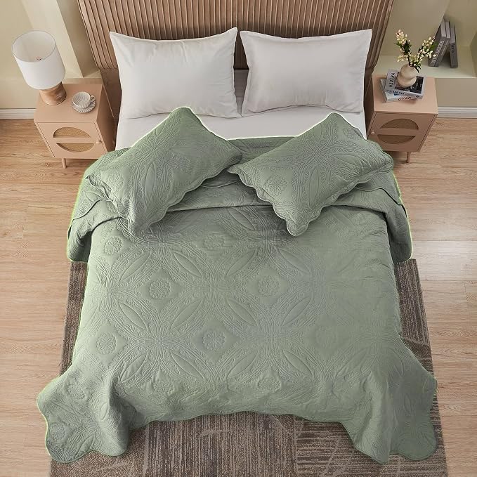 Kingnex Oversized King Bedspreads 128x120 Ultrasonic Quilted Sage | Extra Wide - Image 5