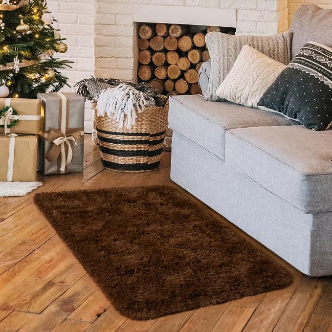 HOMORE Small Rugs for Bedroom 2x3 Feet Brown Rug for Bedside Living Room | Soft - Image 3