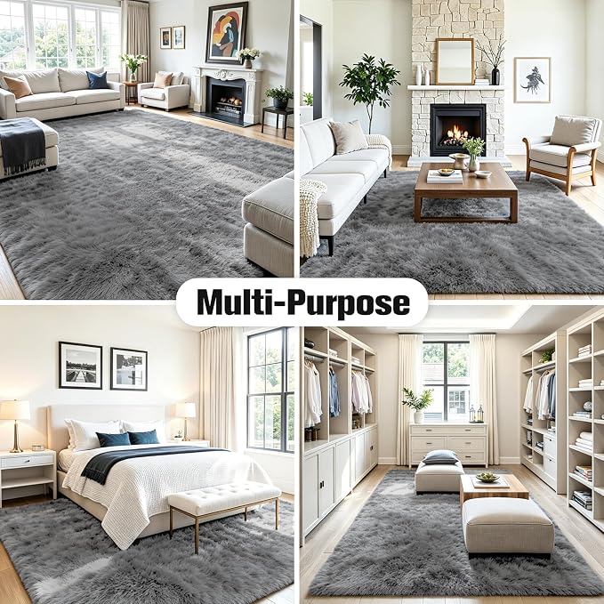 4x6 Fluffy Area Rug for Living Room: Non-Slip Light Grey Bedroom Carpet | Ultra - Image 9
