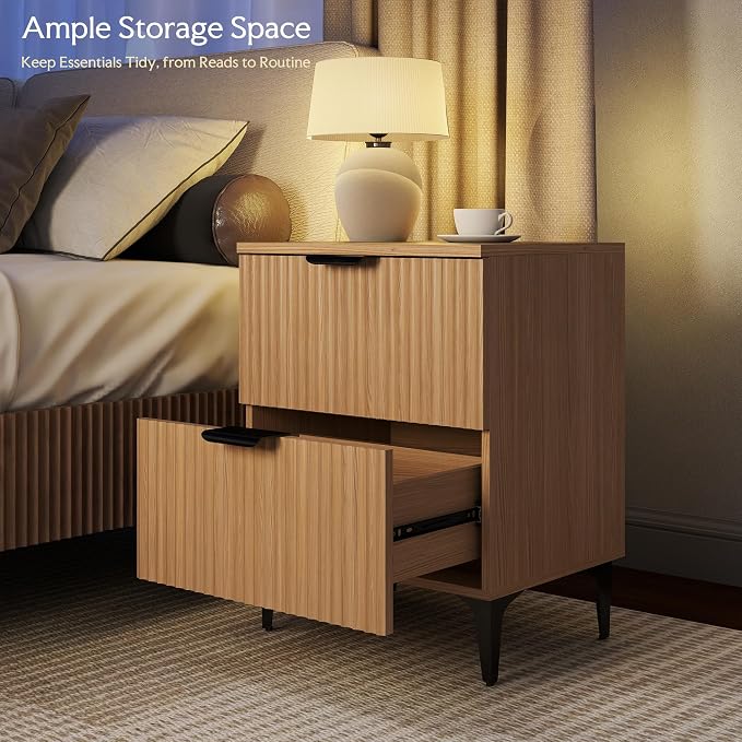 SUNWAVE Fluted Nightstand Set of 2, Modern Night Stands - Image 4