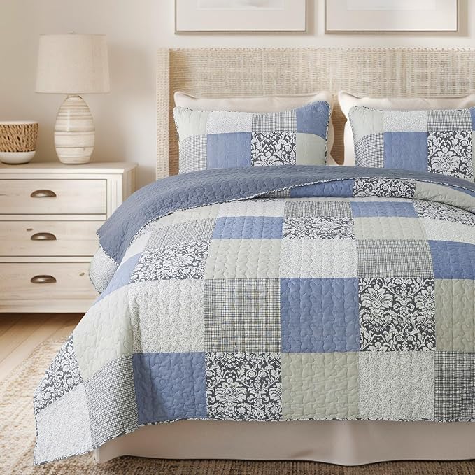 SLPR - Sweet Dreams Blue Patchwork Cotton Quilt Set, King by SLPR