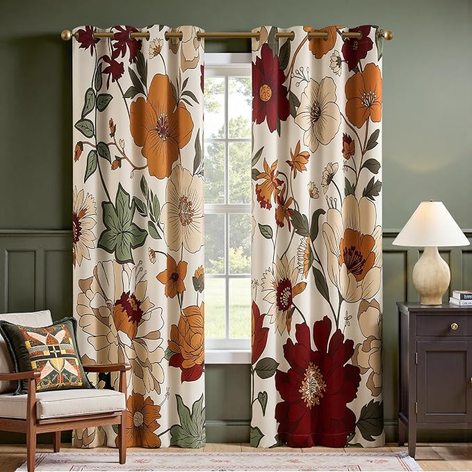jinchan Beige Boho Floral Blackout Curtains 84 Inch Grommet 2 Panels | Room by JINCHAN