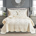 ROOMLIFE Quilt Set Queen Size 3D Floral Embroidery Pattern 3-Piece Cotton | by ROOMLIFE