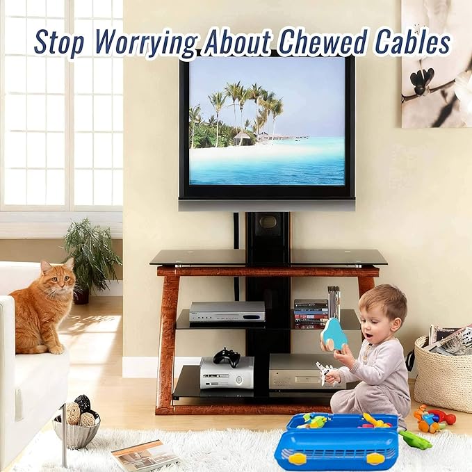 Flauzmann 3/4" - 6.6FT Hook and Loop Cable Sleeve, Dog Cat Cord Protector Waterproof Split Sleeving for USB Computer Office Automotive Audio Cables - Protects Cables from Pets Chewing - Black