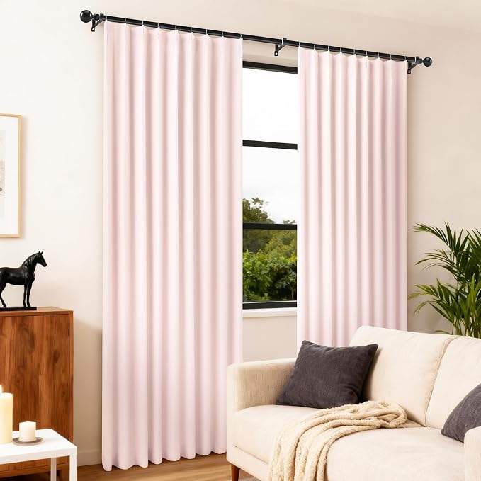 Etherealveil Baby Pink Pinch Pleated Blackout Curtains 2 Panels 60"x102" | Back - Image 2