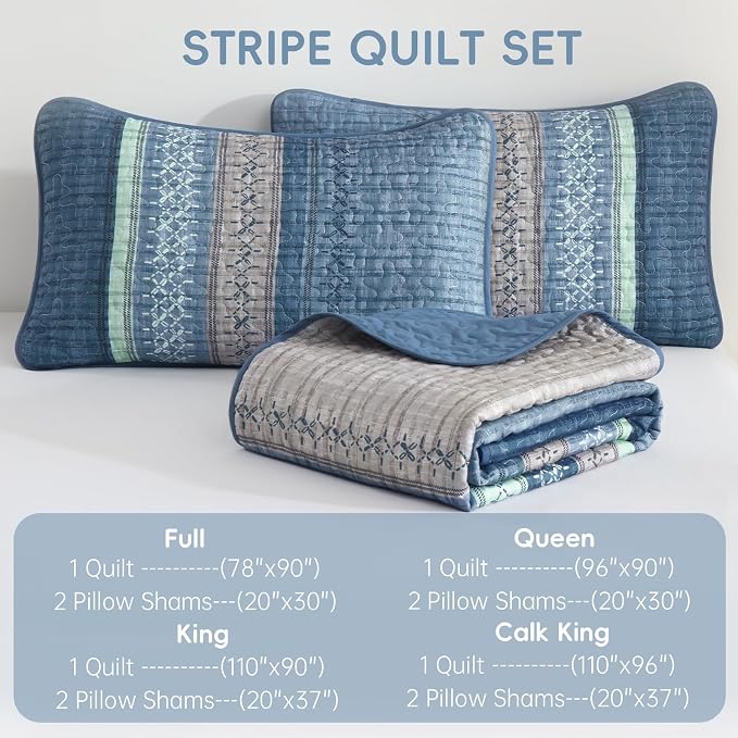 Cottolester Blue Quilt Set King, All Seasons Microfiber Quilt Bedding Sets - Image 7
