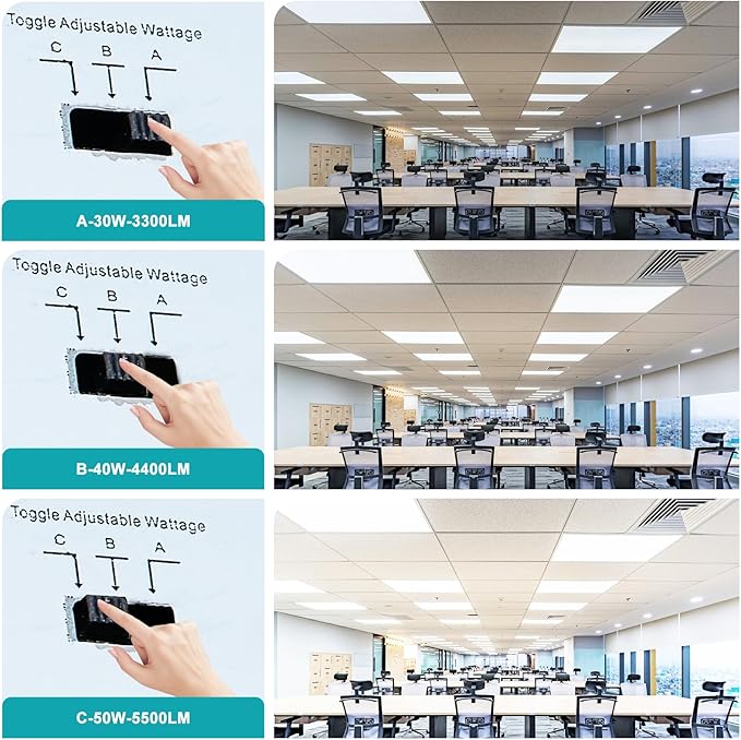 VocgoUU 12 Pack 2x4 LED Flat Panel Lights - Drop Ceiling Light Fixture 5000K 4000K 3000K Selectable & 0-10v Dimmable, 50W 24x48 LED Light Fixture, 100-277Vac, ETL Listed