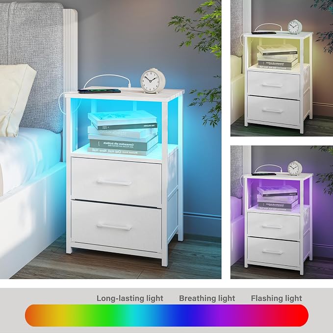 TUTOTAK Nightstands Set of 2, LED End Table - Image 7