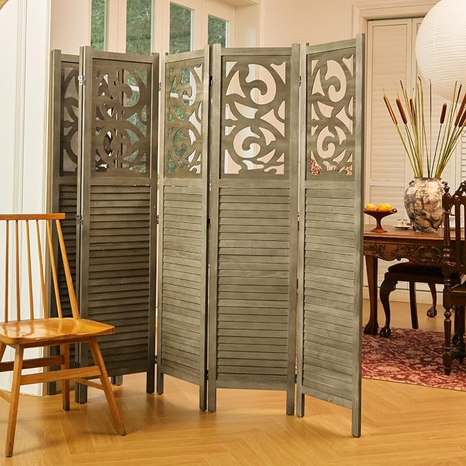 Room Divider Wood Carved Wall Divider Indoor Folding Portable Partition Screen - Image 5