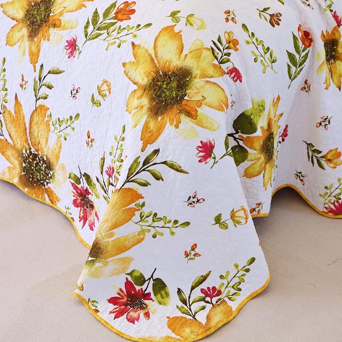 EVENHUG 100% Cotton Quilt Twin Size Yellow Sunflower Bedding Set Floral - Image 6