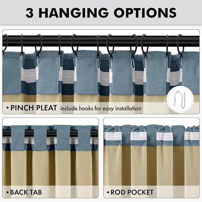 MIULEE 100% Blackout Linen Curtains 42 x 84 Inch Stone Blue 2 Panels | Thermal - Image 5
