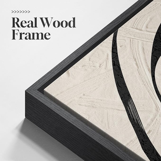Large Framed Neutral Abstract Wall Art, 3 Piece Black and Beige, 24x36 In | - Image 5