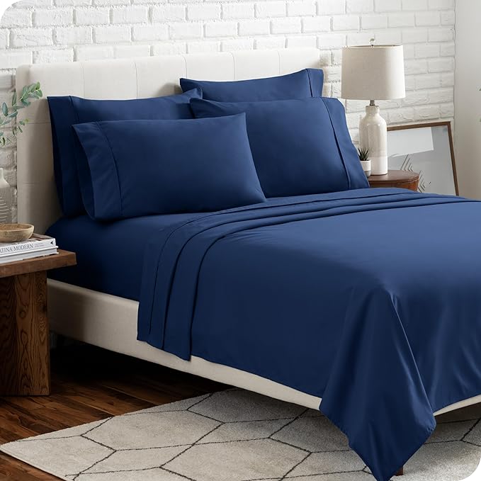 Bare Home Hotel Luxury Full Sheet Set, Extra Soft - 6 Piece Set - Deep Pockets - Easy Fit - Cooling & Breathable - Wrinkle, Fade, Stain Resistant - Includes 4 Pillowcases (Full, Dark Blue)
