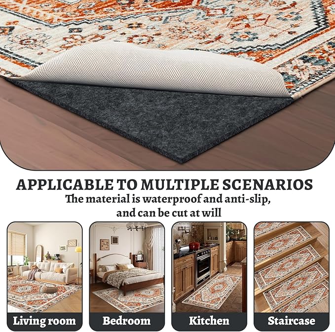 100% Waterproof Rug pad, 7x9 ft Area Rug Non-Slip Rug Pads, Carpet Pads for All Floors and finishes, Felt pad for Hardwood Floors, Keep Carpets in Place Soft and Secure