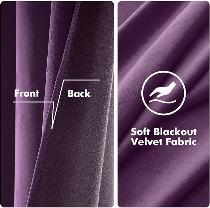 MIULEE Velvet Curtains Purple 52 x 90 Inch Length Set of 2 | Grommet Drapes - Image 3