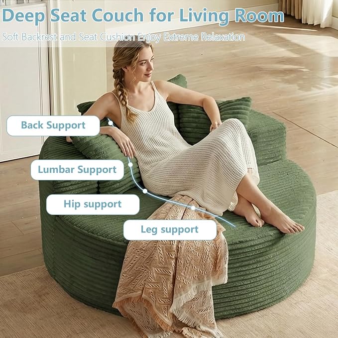 55'' Oversized Round Lounge Chaise Chair, Corduroy Upholstered Indoor Chaise - Image 4