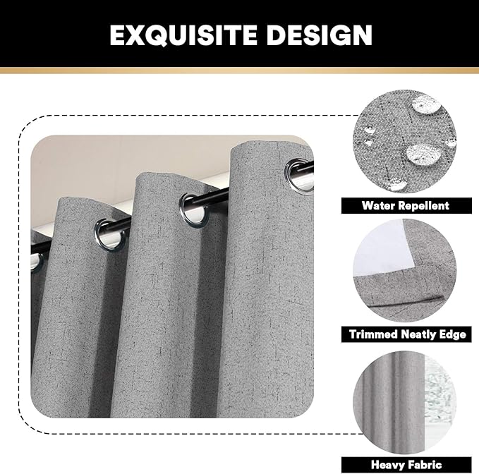 PrinceDeco 100% Blackout Curtains for Living Room Sliding Door Curtains Blackout Curtains 96 Inches Long Patio Curtains for Sliding Door Curtain,W100 X L96 Inch, Light Grey