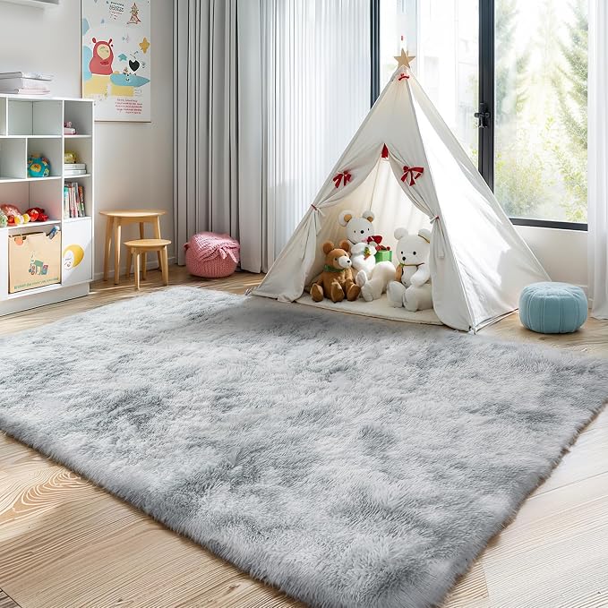 4x6 Light Grey Fluffy Shag Rug for Bedroom, Plush Washable Carpet | Area Rug - Image 6