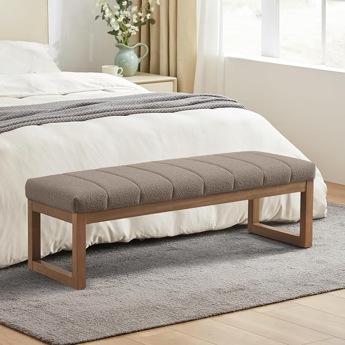 Zihanhome 52.7" Bedroom Bench for End of Bed, Modern Upholstered Teddy Fabric - Image 6