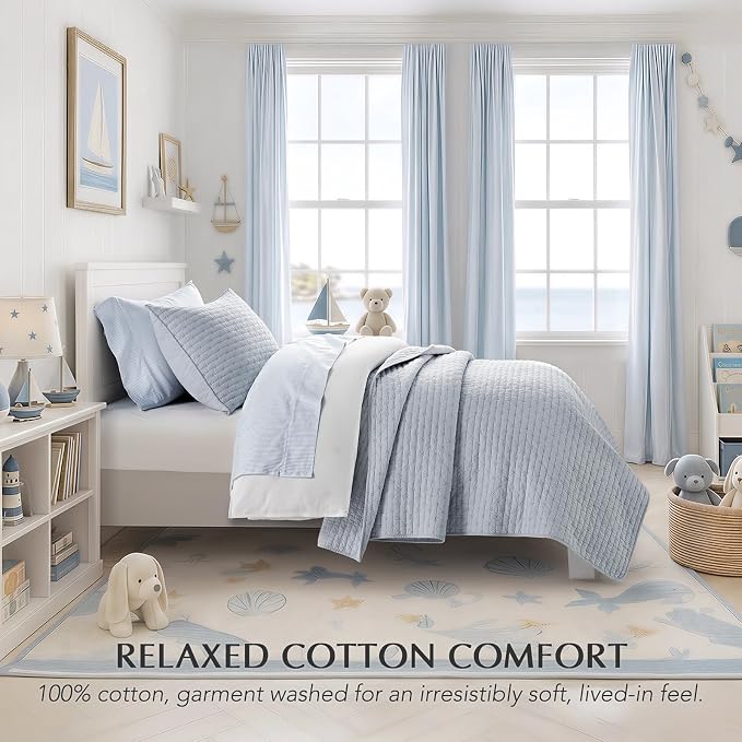 100% Cotton Cross Stitch Quilt Set, Powder Blue | 100% Cotton, Elegant Cross - Image 2