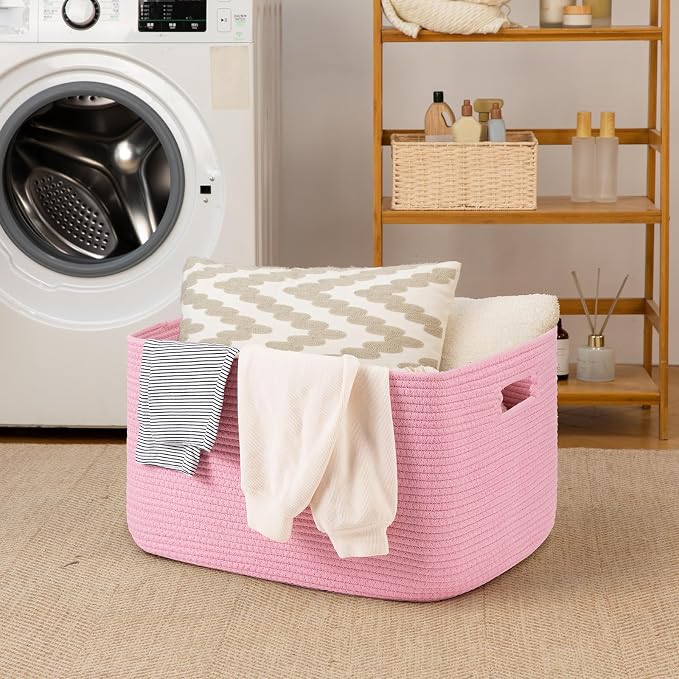 OIAHOMY 75L Blanket Basket, Woven Cotton Rope Basket - Image 7