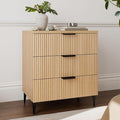 25.6" W Fluted Nightstand with 3 Drawer Dresser, Modern Wood Night Stands | by SUNWAVEHOME