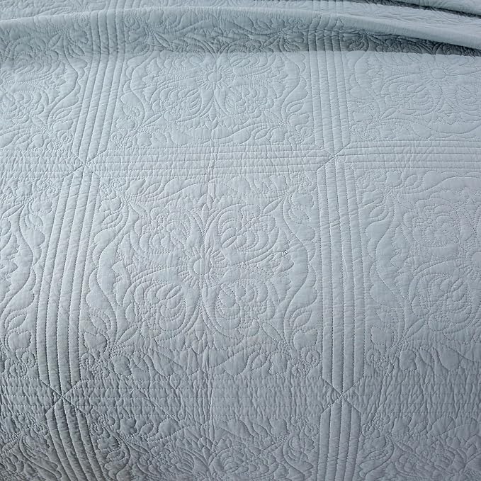 ROOMLIFE Quilt Set Full Size 3D Floral Embroidery Pattern 3-Piece Cotton - Image 7