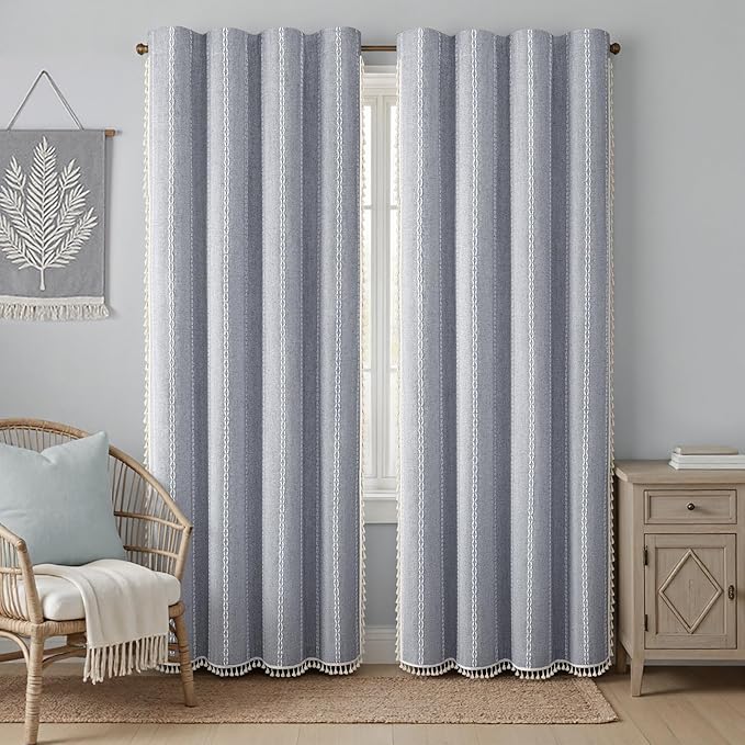 Blue 100% Boho Blackout Curtains 84 Inch 2 Panels - Image 2