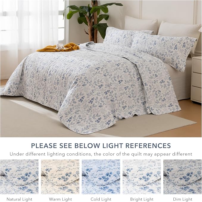 QSH 3 Pieces Floral Cotton Quilt Sets King Size - Image 7