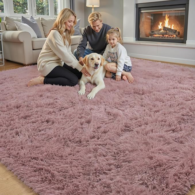 6x9 Shag Area Rug for Living Room, Blush Soft Plush Fluffy Carpet | Non-Slip - Image 2
