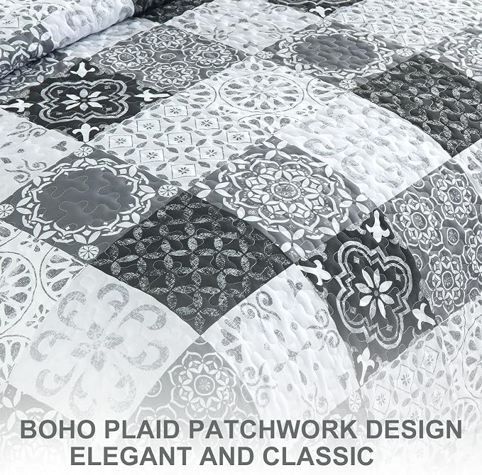 Dobuyly Quilt Set Full Size, Boho Plaid Patchwork Bedspreads, Lightweight Soft - Image 8