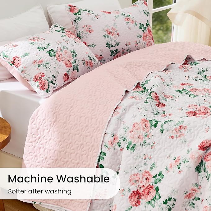EXQ Home Printed Quilt Set Full Queen Size Pink Daphne Bedspread Set | Bedding - Image 6