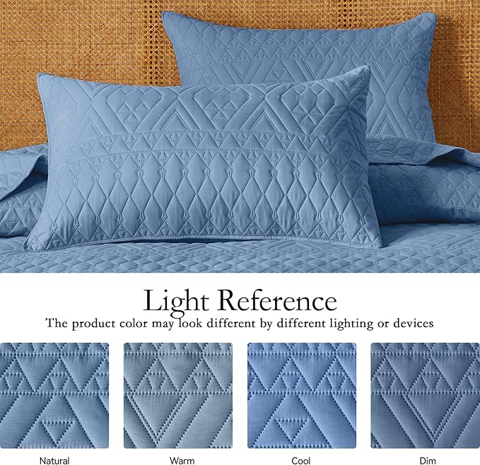 akkialla Full/Queen Quilt Set, Boho Style in a Solid Color, Bluish Grey - Image 4