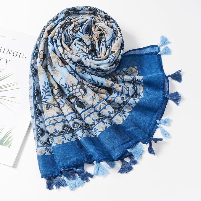 Scarf for Women Lightweight Soft Floral Leopard Printed Scarves Fall Winter Fashion Shawl Wrap with Fringe