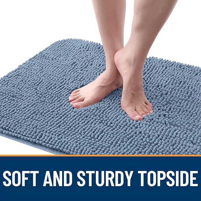 OLANLY Dog Door Mat for Muddy Paws 47x32, Absorbs Moisture and Dirt, Absorbent Non-Slip Washable Doormat, Quick Dry Chenille Mud Mat for Dogs, Entry Indoor Entryway Carpet for Inside Floor, Airy Blue