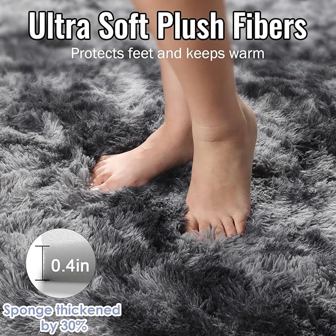 Abstract Soft Shaggy Rugs for Living Room 5x8 Ft, Tie-Dyed Grey Fluffy Rugs for - Image 2