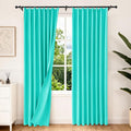 Etherealveil Turquoise Green Pinch Pleated Blackout Curtains 2P 52"x102" | Back by Etherealveil