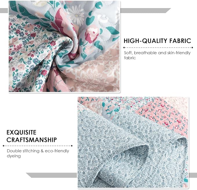 3-Piece Bedspread Quilt Set Lightweight Coverlet Set Garden Style Floral - Image 4